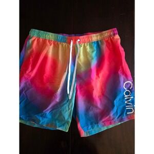Calvin Klein Mens XXL Rainbow Tie Dye Swim Trunks Mesh Lined Board Shorts Logo
